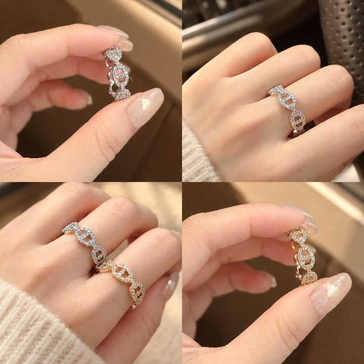 暖金光影心鏈戒指拼貼展人體藝術
