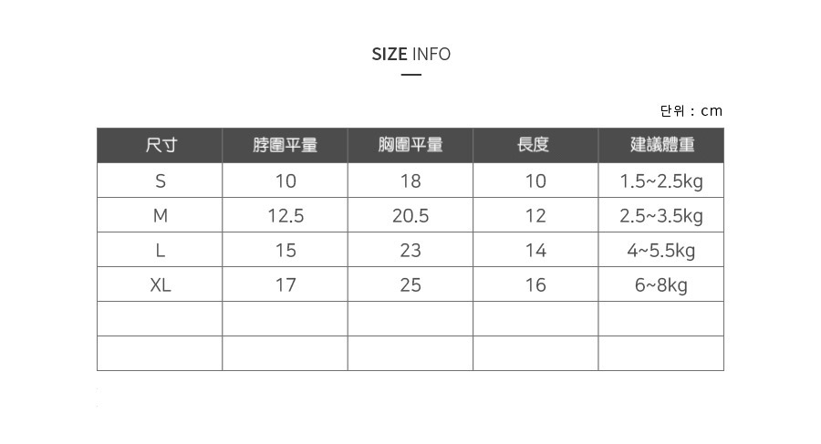 尺寸表