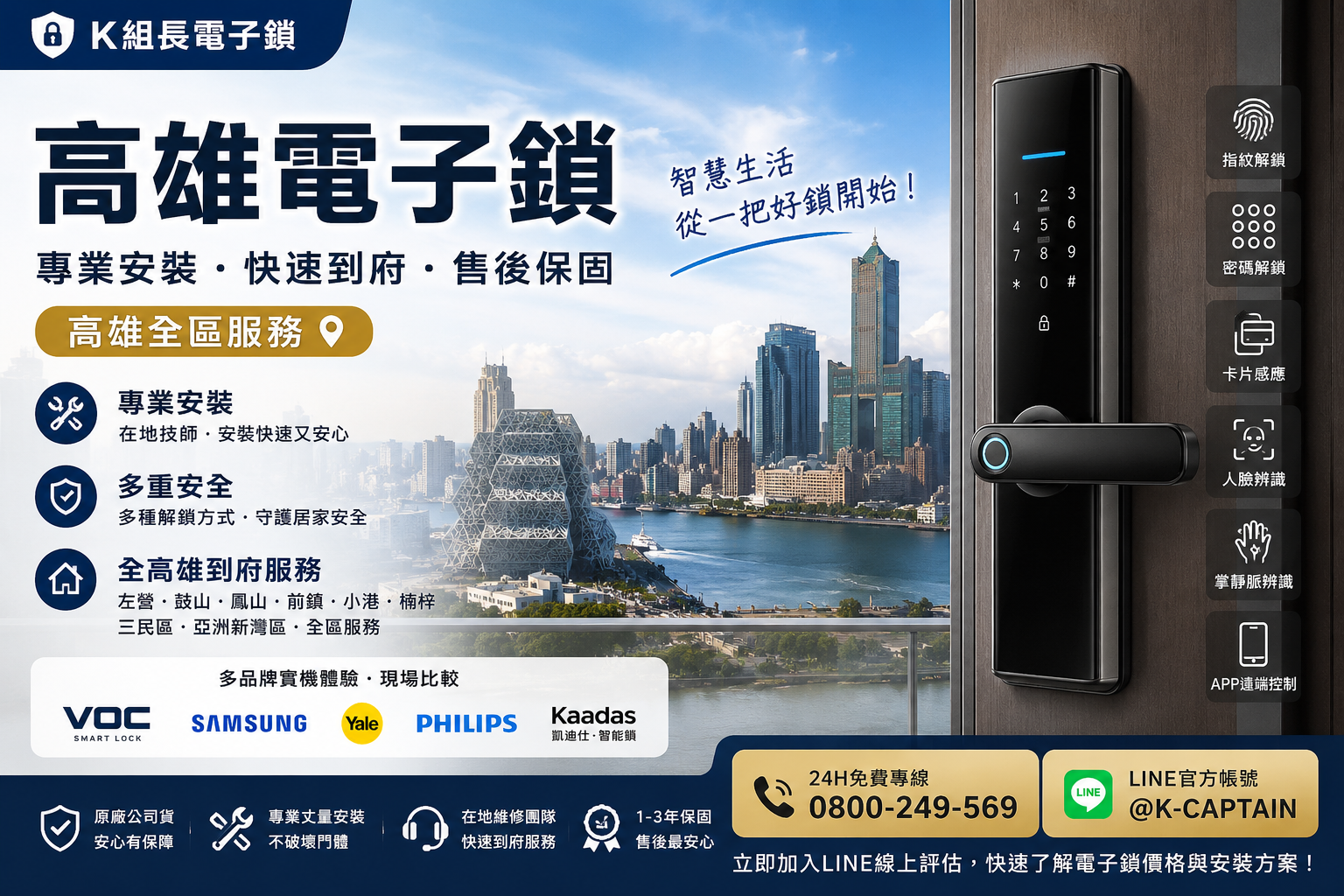 高雄電子鎖推薦｜左營旗艦體驗・多品牌比較・全高雄到府安裝