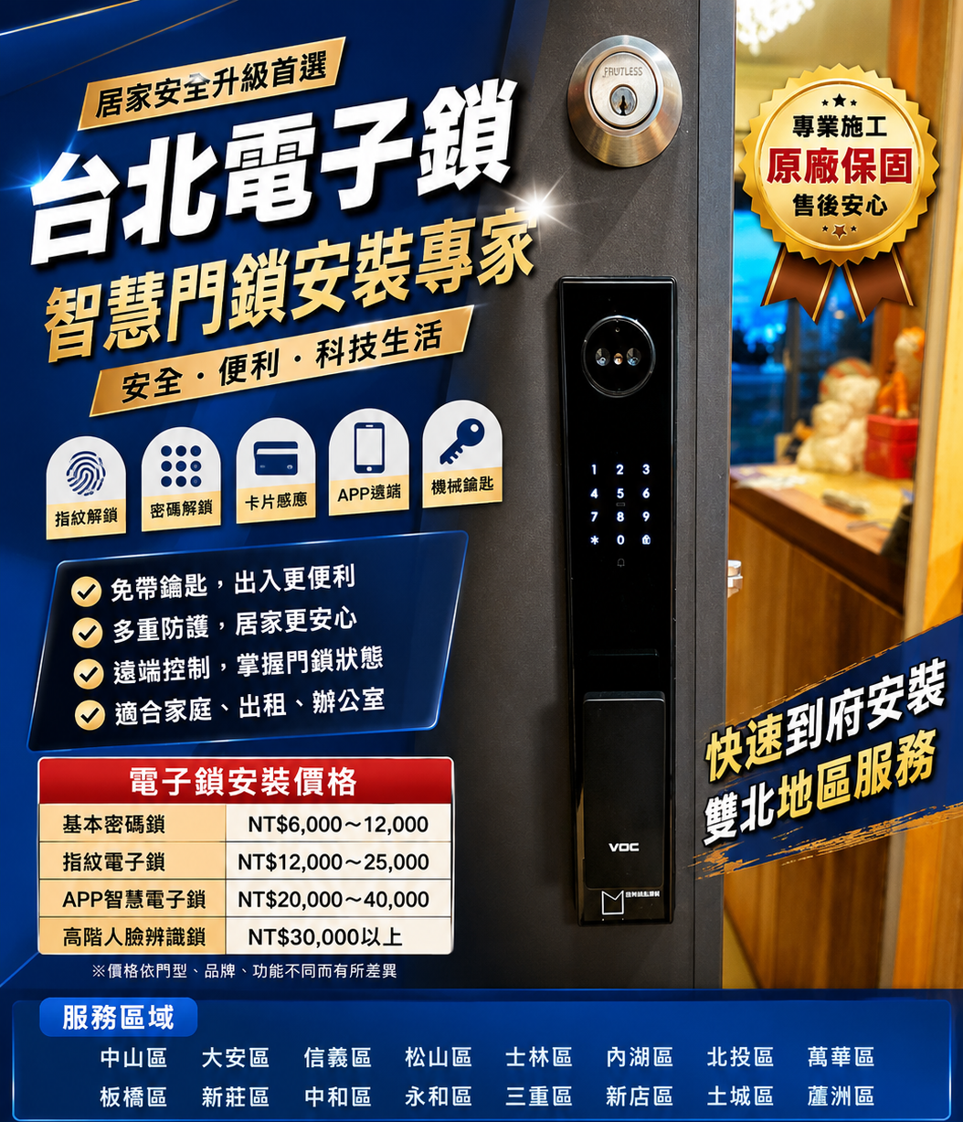 台北電子鎖安裝首選｜中山區、大安區、信義區、中正區、智慧門鎖推薦