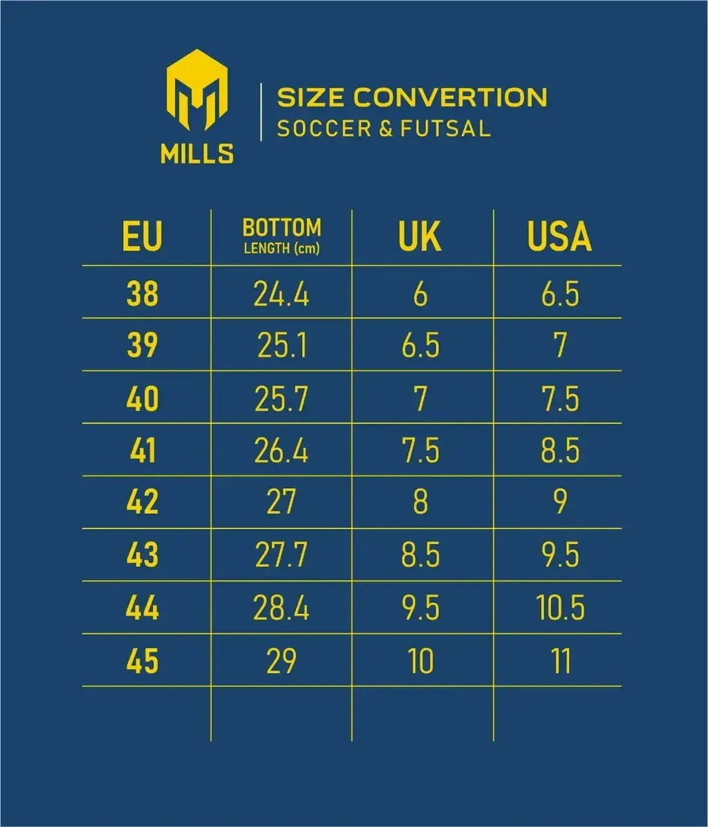 MILLS SIZE CHART