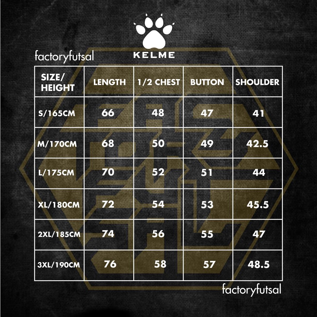 KELME JERSEY (SIZE CHART)