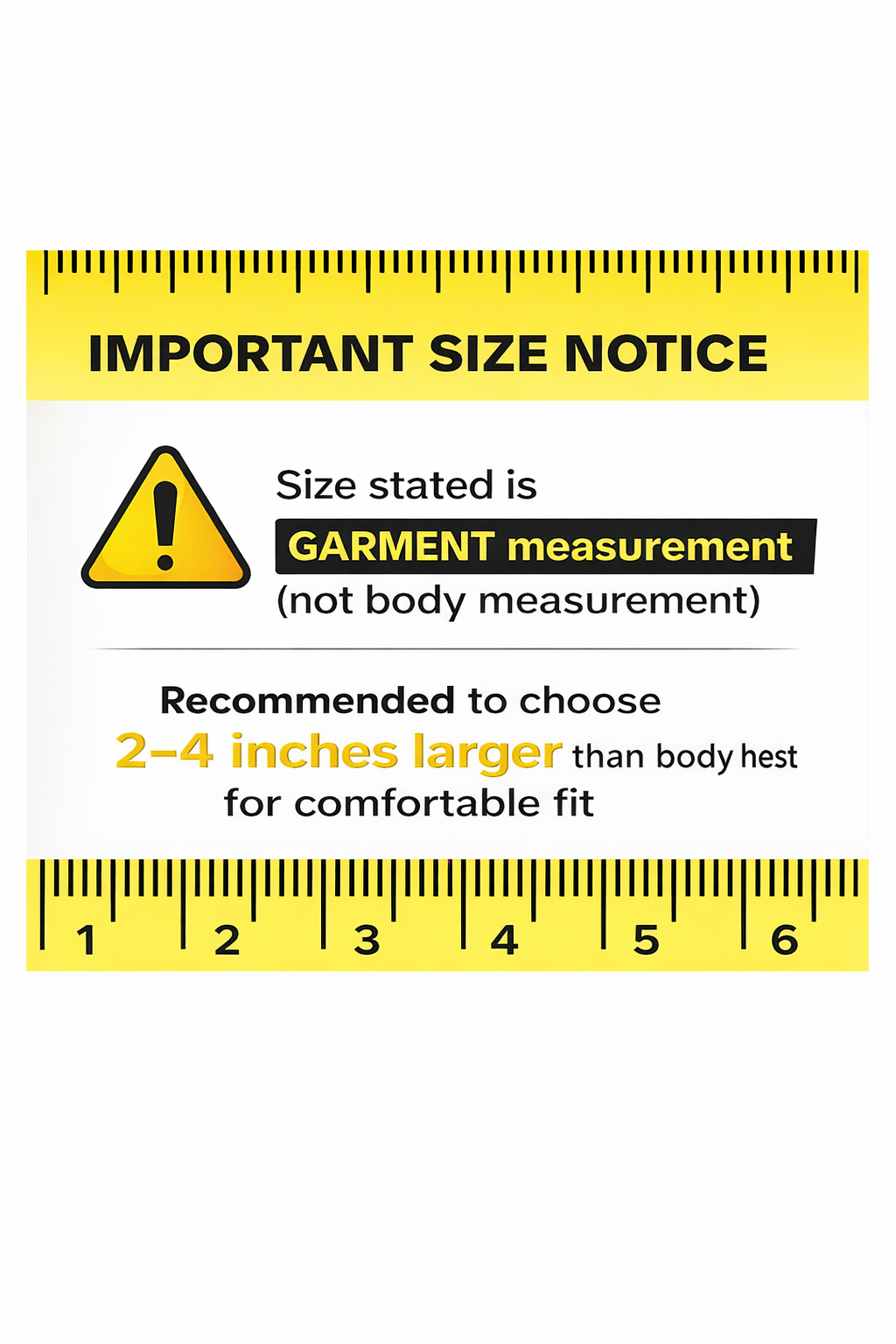 Important size notice sign