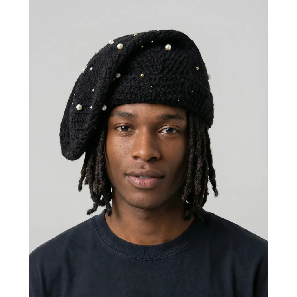 HAVETHISMODELWEARINGTHISArkyvecrochethatbuttiscalledasockhatanditssupposedtohangtothesidebuttheparthangingshouldntgopastthenoseofthemodel_usecleanproductlighting_softshadows_6