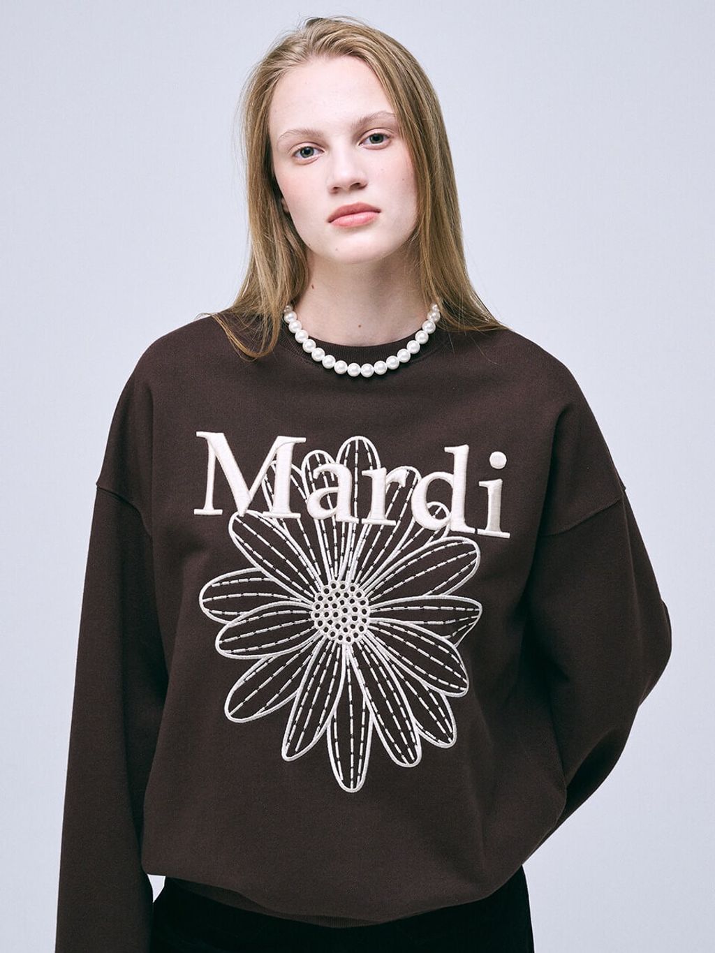 MARDI-MERCREDI-Sweatshirt-Flowermardi-Needlework-brown-cream