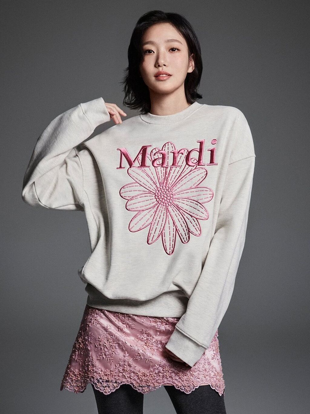 MARDI-MERCREDI-Sweatshirt-Flowermardi-Needlework-oatmeal-pink