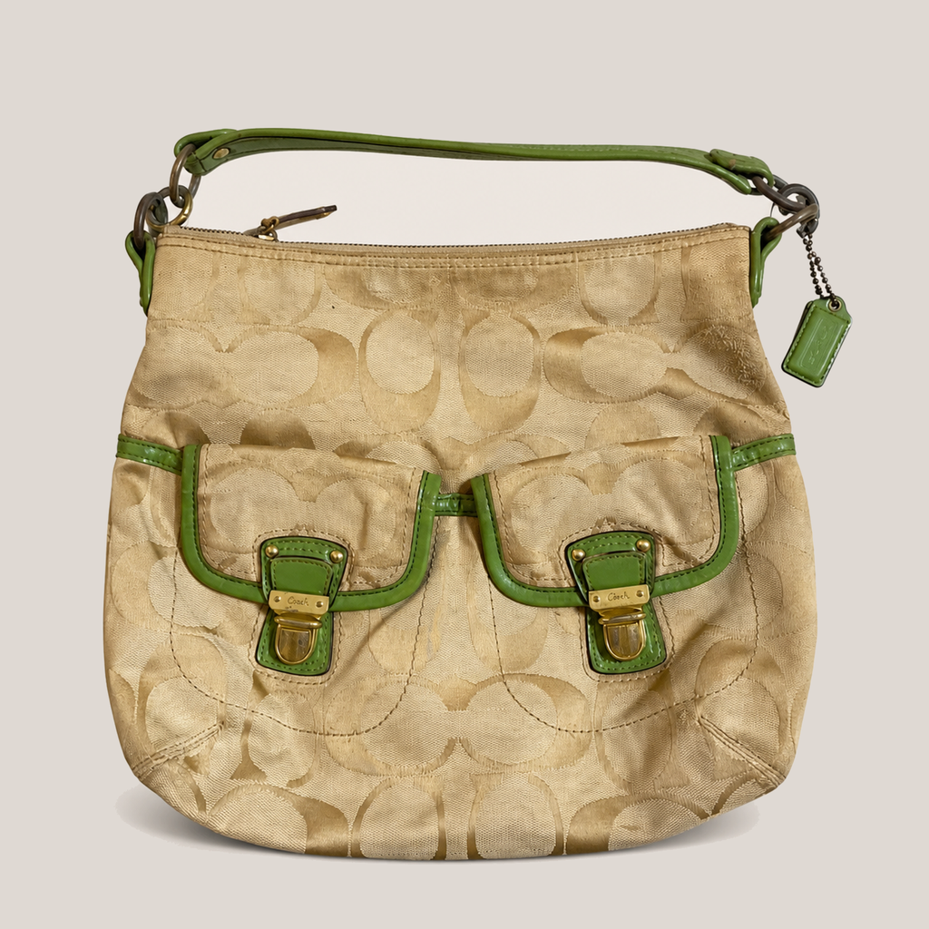 034_JAM0812046_coach_beige_signature_c_green_trim_double_pocket_hobo_bag_catalog_final