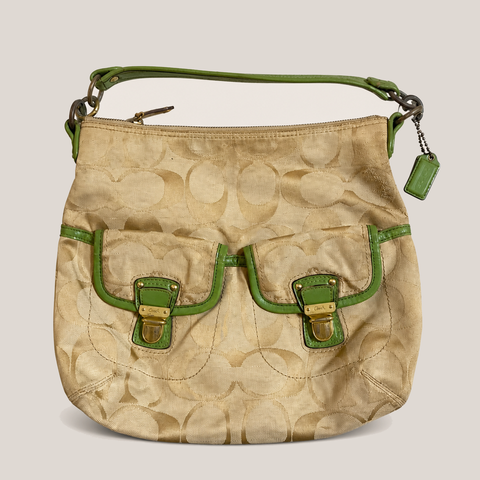034_JAM0812046_coach_beige_signature_c_green_trim_double_pocket_hobo_bag_catalog_final