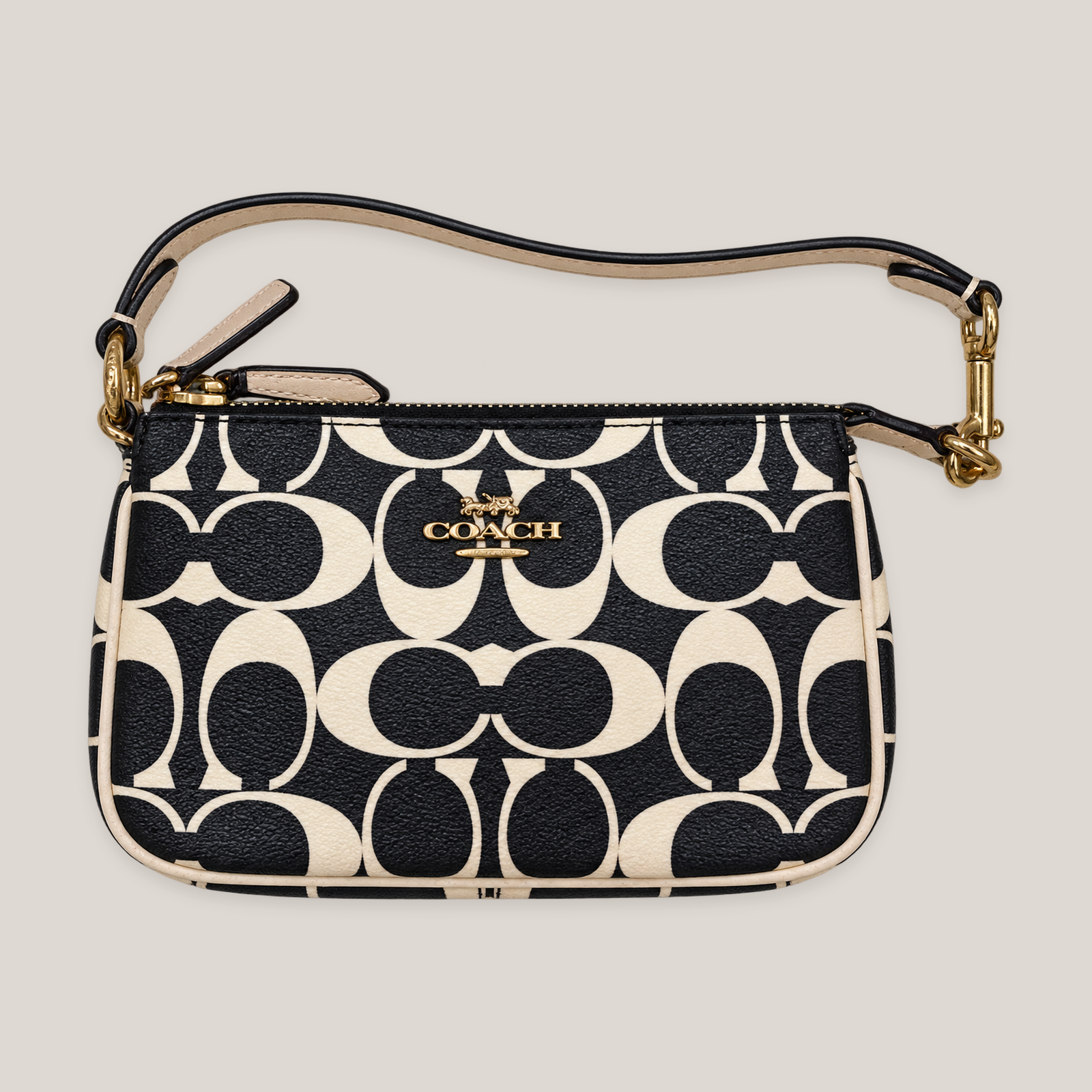 COACH BLACK WHITE SIGNATURE C MINI ZIP SHOULDER BAG – 2nd Market
