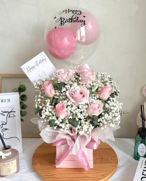 Pink Roses with Balloon