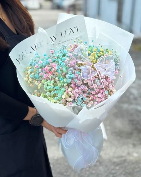 Rainbow Baby Breath Bouquet