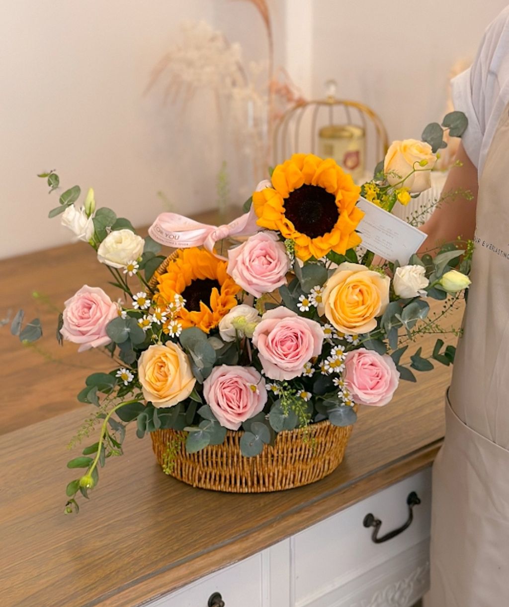Cheerful Sunflower Arrangement Basket
