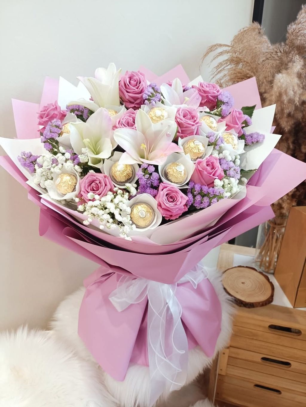 Lilies Mix Roses Chocolate Bouquet