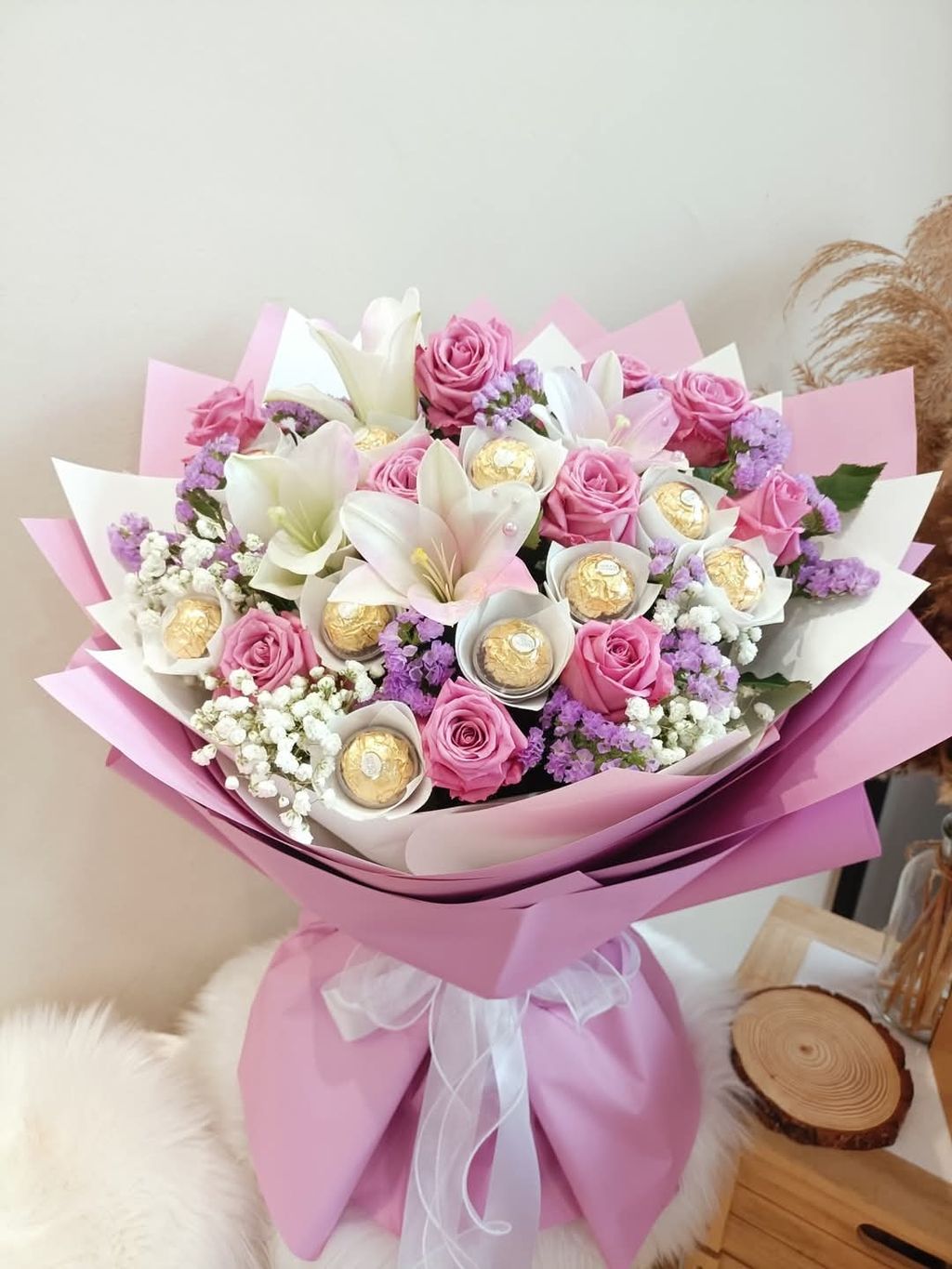 Lilies Mix Roses Chocolate Bouquet 1