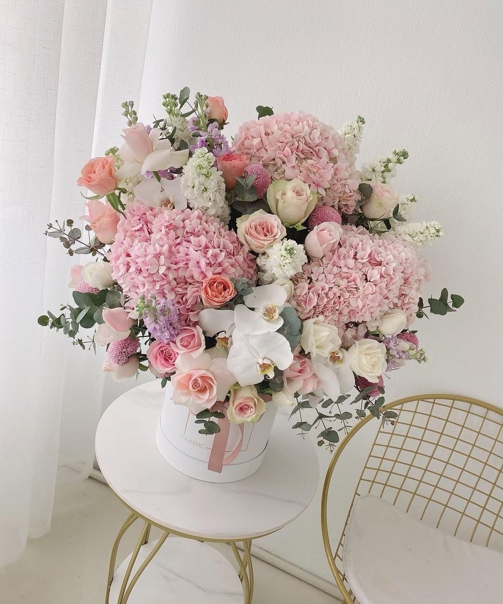 Elegant Hydrangeas Rose Mix Flower Box