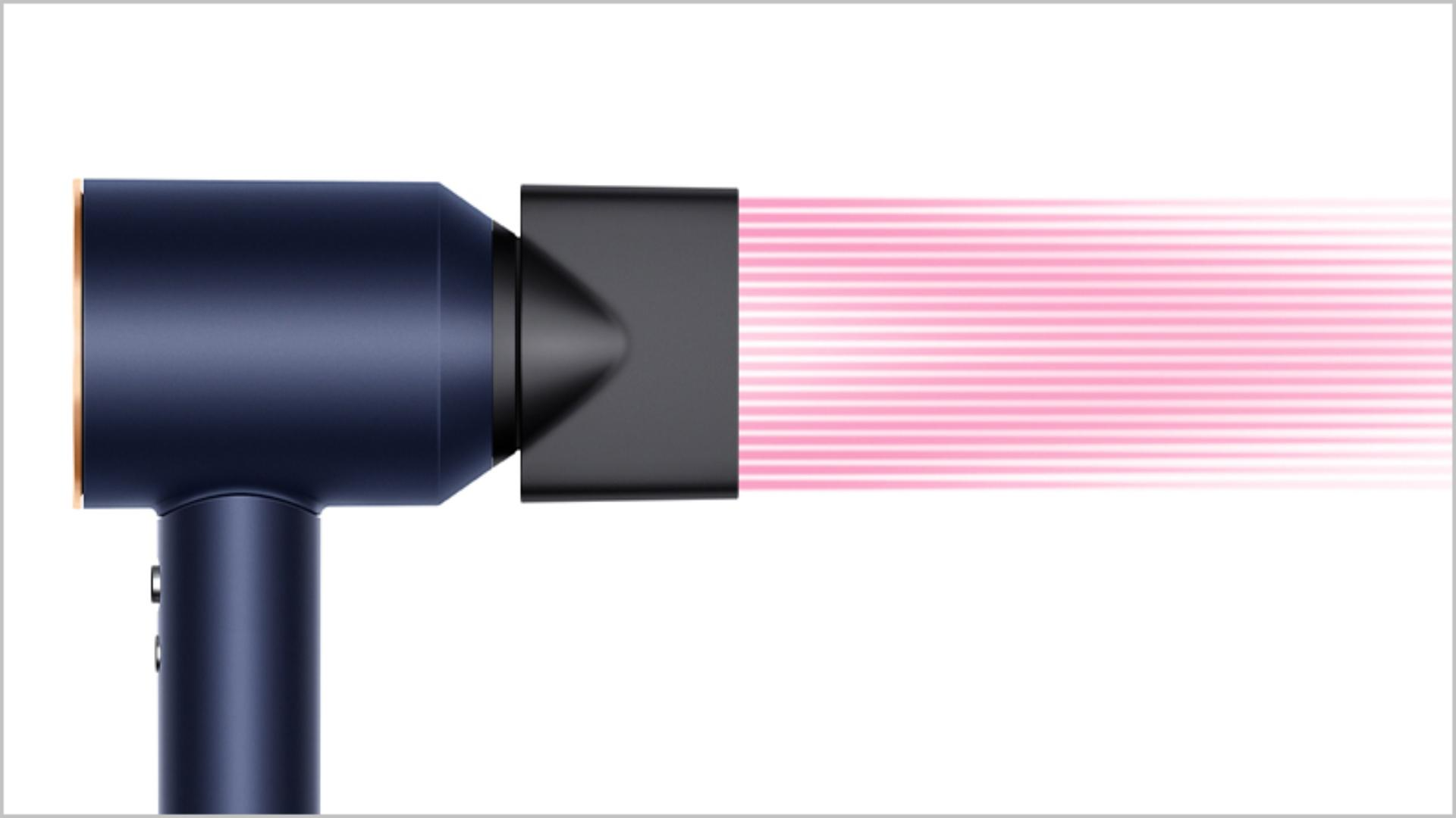 Side view of the Dyson Supersonic with Styling concentrator attachment.