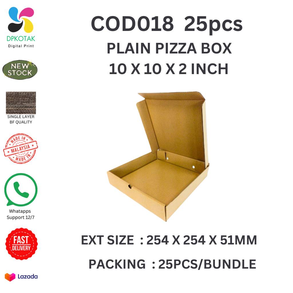 COD018PCS25-PLAIN PIZZA BOX-10X10X2INCH-25PCS 1