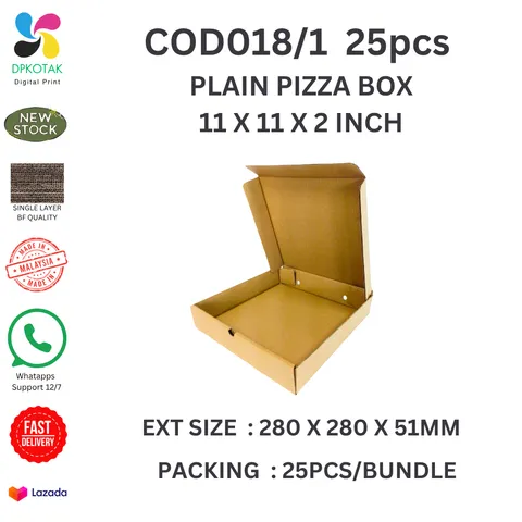 COD018.1PCS25-PLAIN PIZZA BOX-11X11X2INCH-25PCS 1