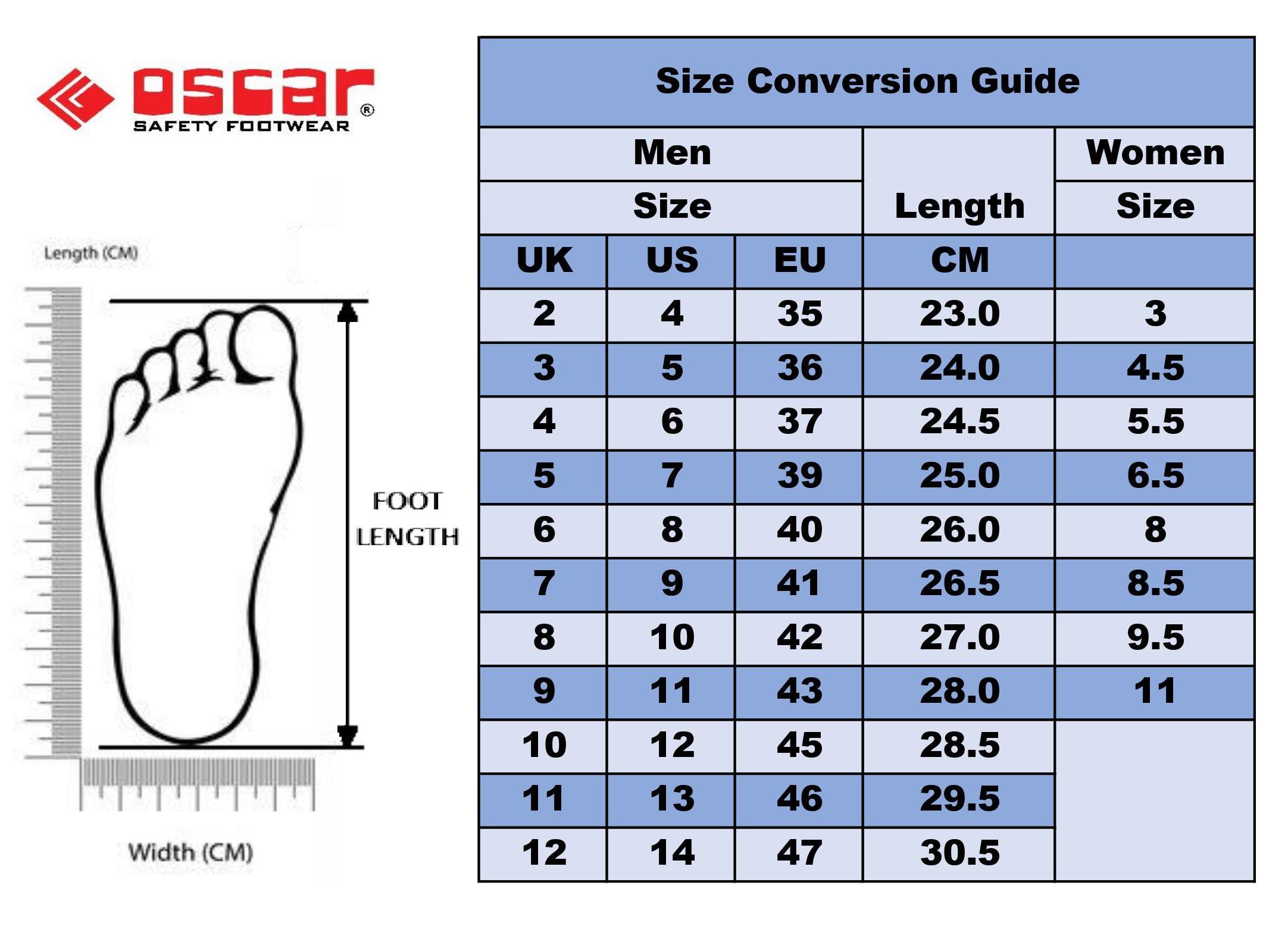 OSCAR SIZE CHART