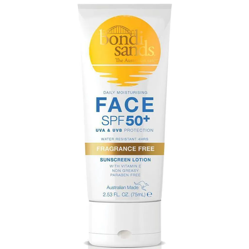 Bondi Sands 日常保濕臉部防曬乳液 SPF 50+（無香）75ml，高效防護，長效保濕，快速吸收，防水不泛白