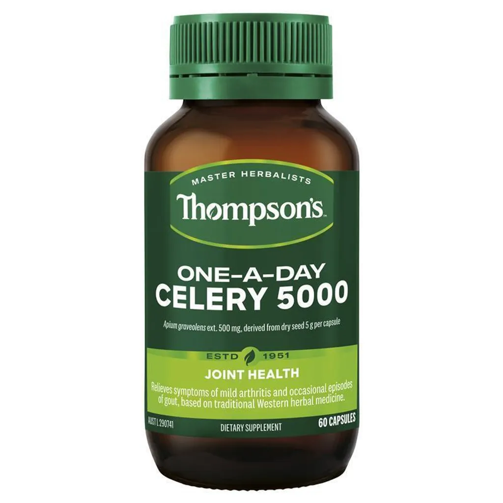 Thompson’s Celery 芹菜籽膠囊 5000mg，60 粒，支持關節健康與尿液排出，純素配方，無麩質、無乳製品，適合素食者與日常保健