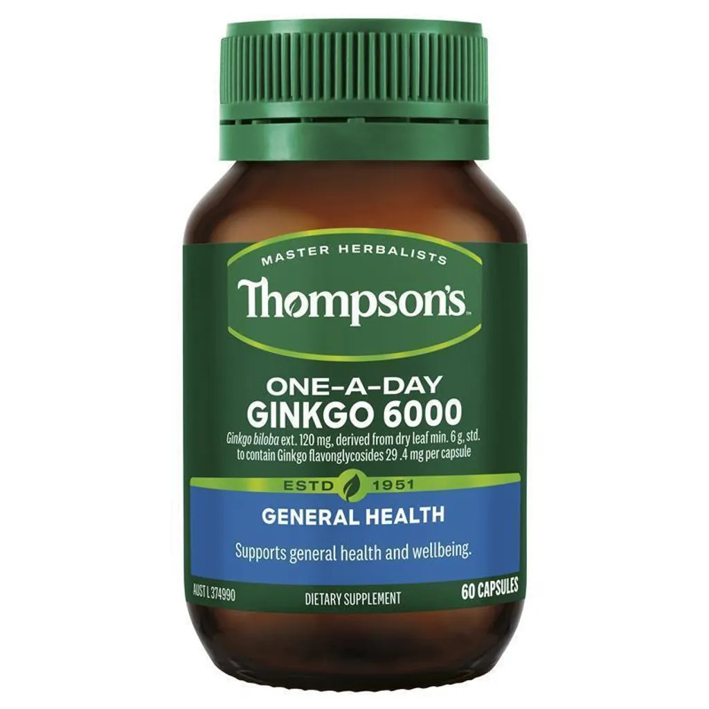 Thompson’s Ginkgo 6000mg 銀杏膠囊 60 粒，支持記憶力、思維清晰度與健康血液循環，純素適用