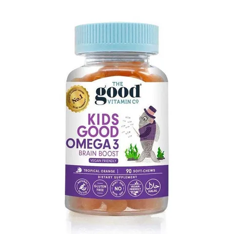 The Good Vitamin Co. 兒童 Omega-3 軟糖，90 粒，植物性 Omega-3 提供大腦與眼睛健康支持，素食友好，熱帶橙子風味