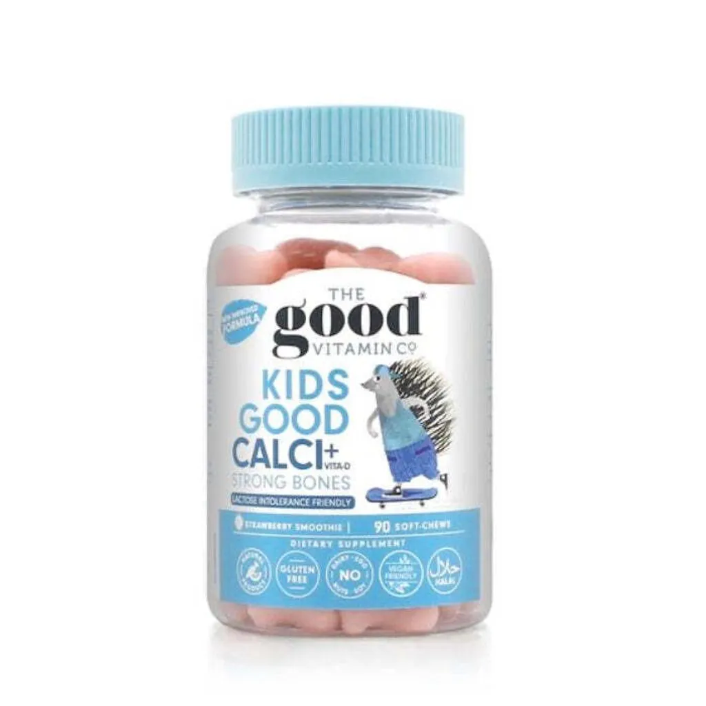 The Good Vitamin Co. 兒童鈣＋維生素 D 軟糖，90 粒，幫助骨骼與牙齒健康發展，適合乳糖不耐症兒童，草莓冰沙口味，素食友好