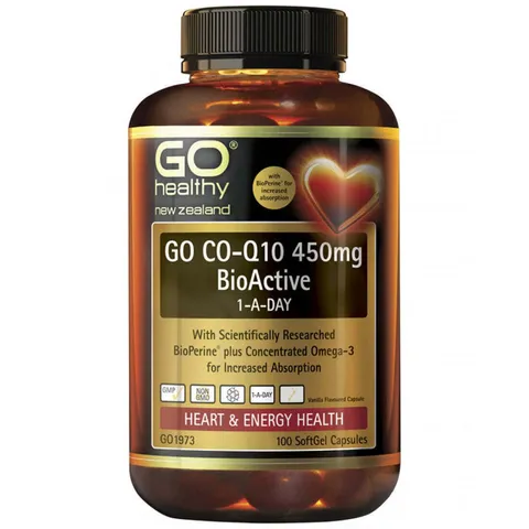 GO Healthy CO-Q10 輔酶 Q10 450mg，含 BioPerine 黑胡椒萃取與 Omega-3，支持心臟健康與能量提升，100 粒裝