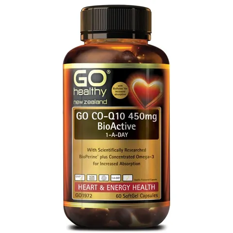 GO Healthy CO-Q10 輔酶 Q10 450mg，含 BioPerine 黑胡椒萃取與 Omega-3，支持心臟健康與能量提升，100 粒裝