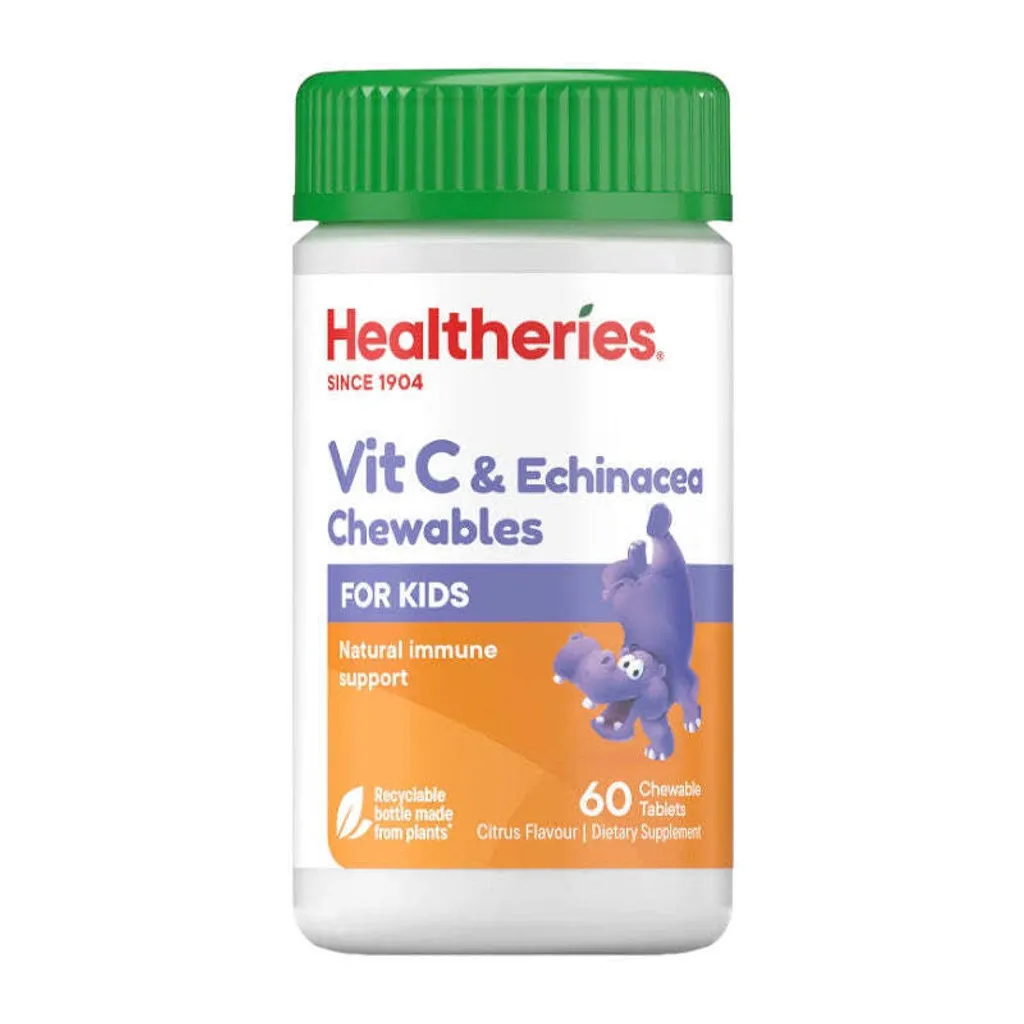 Healtheries Vit C Echinacea 兒童維他命 C + 紫錐花咀嚼片，支持免疫系統健康，適合 3 歲以上兒童