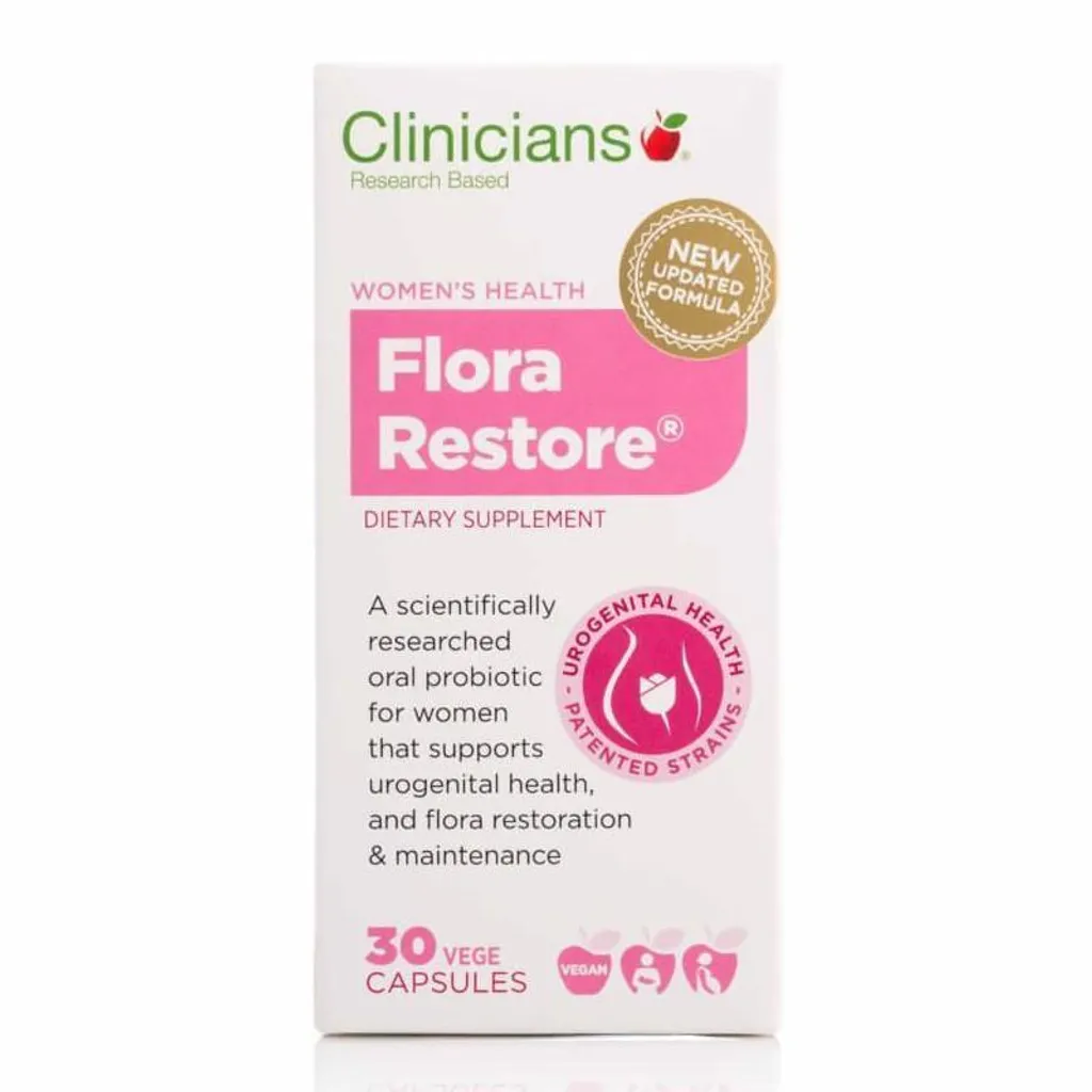 Clinicians Flora Restore 女性益生菌膠囊，專利乳酸菌 GR-1 與 RC-14，幫助維持陰道與泌尿道健康
