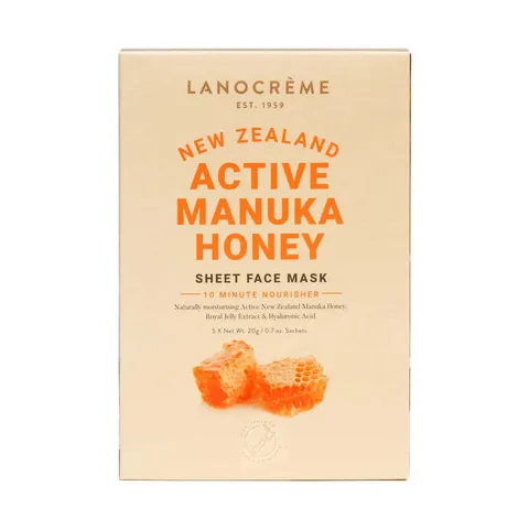 Lanocreme 活性麥盧卡修復面膜 5片入，深層滋養，含蜂王乳與玻尿酸，提升肌膚彈性與修護力。