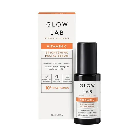 Glow Lab Vitamin C Brightening Facial Serum 維他命 C 亮白精華液 30ml，富含 SUPEROX-C 卡卡杜李與 10% 菸鹼醯胺，有效提亮膚色並改善暗沉