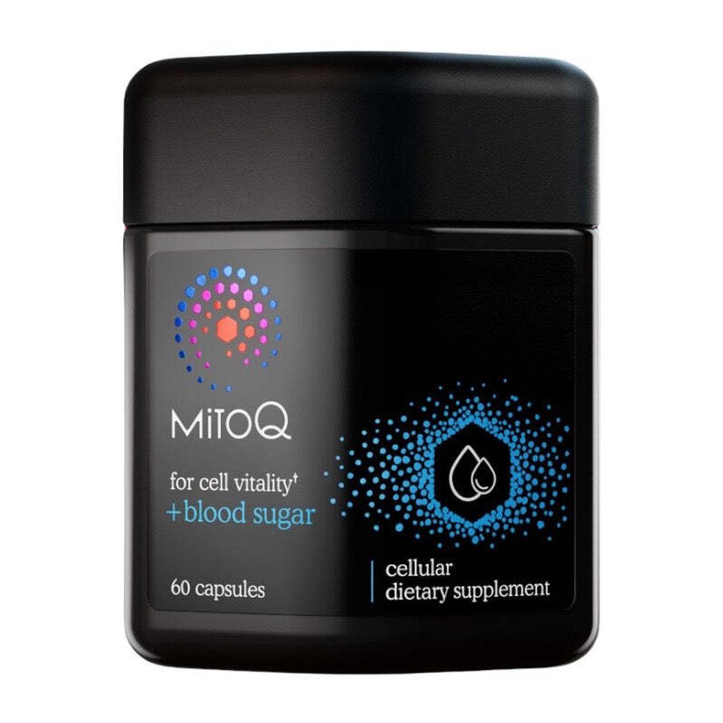 MitoQ + Blood Sugar 血糖平衡膠囊，結合 MitoQ® 抗氧化技術、鉻、鋅與肉桂萃取物，支持血糖穩定與健康代謝