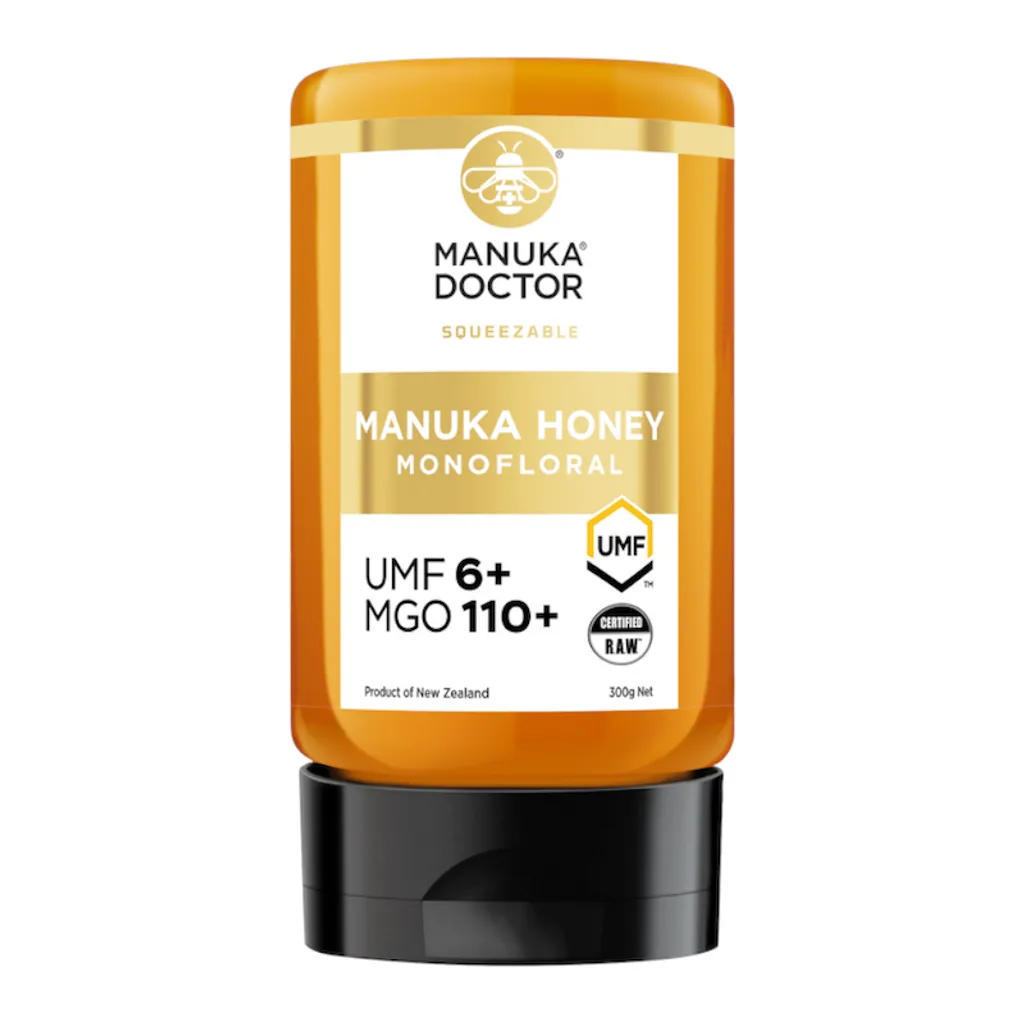 Manuka Doctor Manuka Honey UMF6+ MGO110+ 紐西蘭麥蘆卡蜂蜜擠壓式 300g，富含 MGO 110+，提供天然抗菌與免疫支持