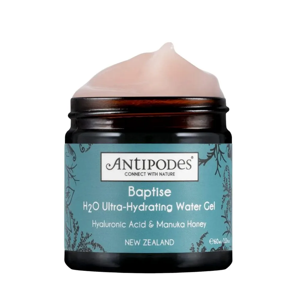 Antipodes Baptise 強效保濕修復水凝霜 60ml，富含植物玻尿酸、麥盧卡蜂蜜與 Harakeke 亞麻凝膠，深層補水、鎖水並提升肌膚屏障，適合缺水與乾燥肌膚