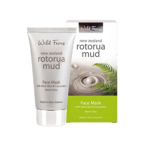 Wild Ferns Rotorua Mud Face Mask 紐西蘭火山泥面膜，含羅托魯瓦地熱泥、蘆薈與黃瓜萃取，幫助清潔毛孔、溫和去角質，適合油性與混合性肌膚。
