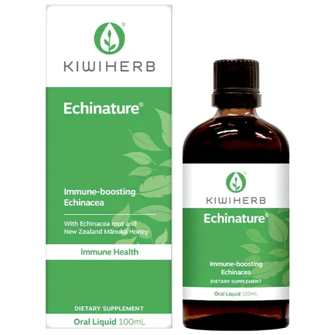 Kiwiherb Echinature 成人紫錐菊止咳糖漿，含紫錐菊、甘草與麥盧卡蜂蜜，支持免疫與上呼吸道健康