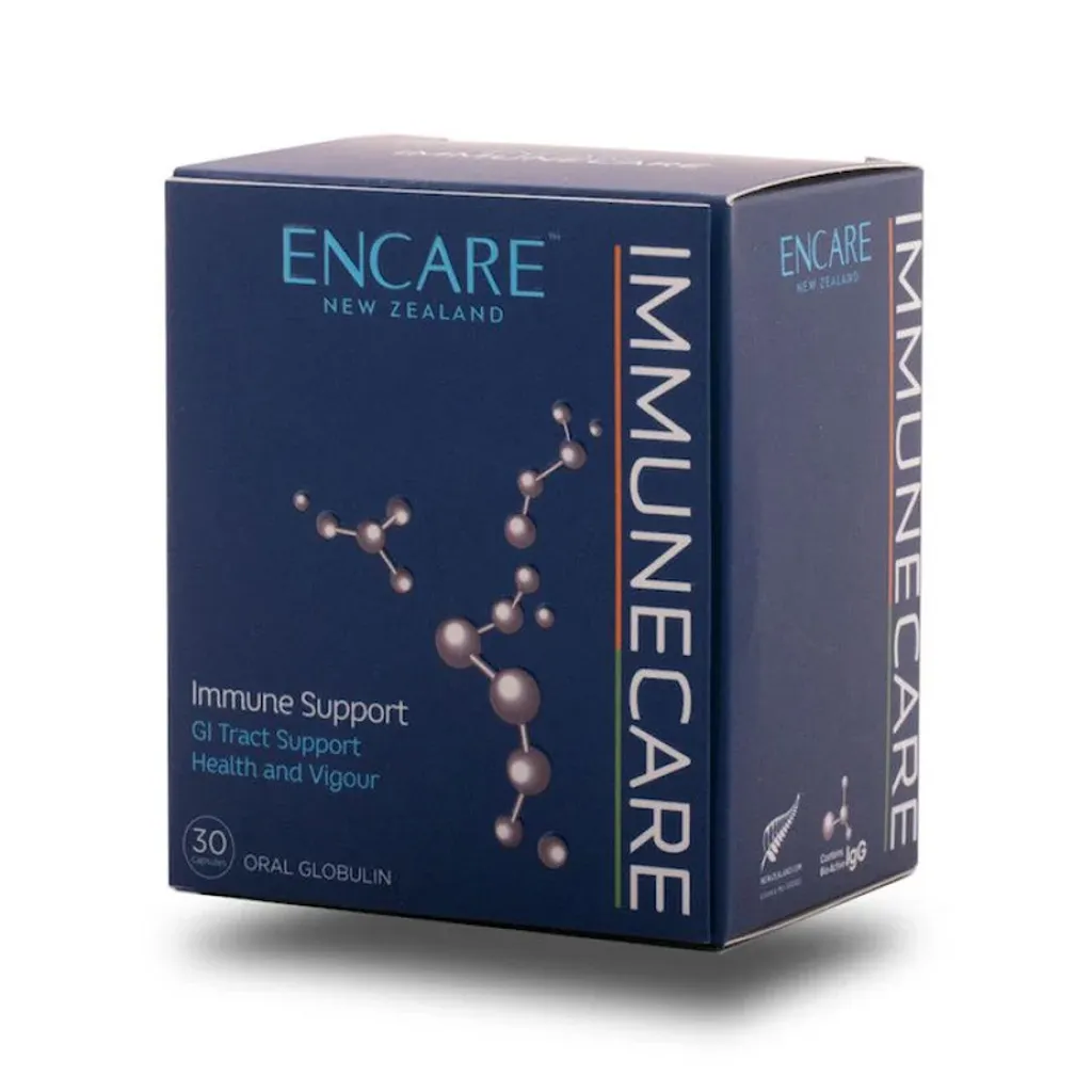Encare 活性耳牛球蛋白免疫膠囊，含五種免疫球蛋白與高活性蛋白，增強免疫力與腸道健康