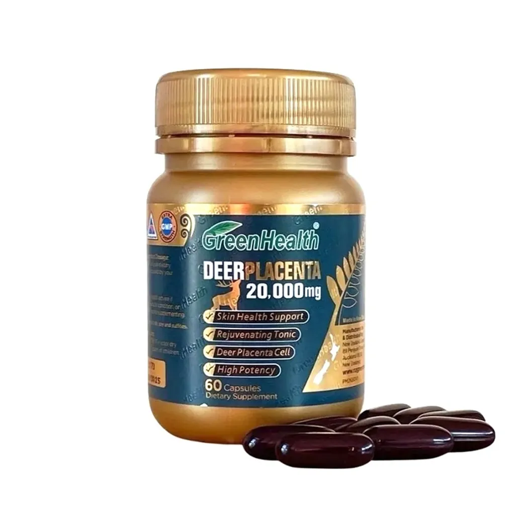 Green Health 紐西蘭鹿胎素膠囊 20000mg，富含生長因子與營養素，幫助肌膚修復與維持健康