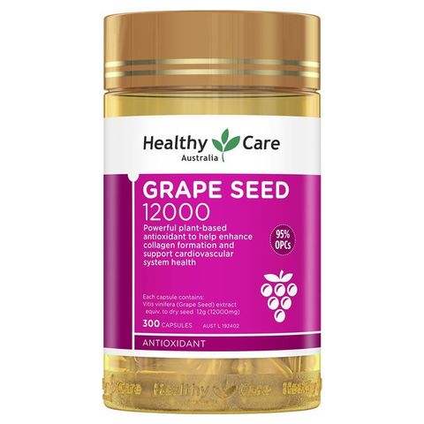 Healthy Care 澳洲葡萄籽精華膠囊 12000mg，高濃度 OPC 抗氧化，支持心血管健康，促進血液循環與膠原蛋白生成