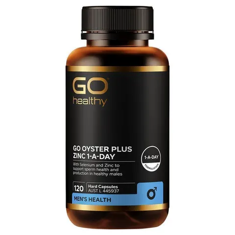 Go Healthy Oyster + Zinc 生蠔+鋅膠囊，含牡蠣粉、鋅與硒，支持男性生殖健康與精子活力，120 粒素食膠囊適合素食者
