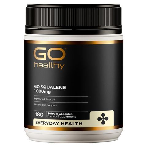 Go Healthy 角鯊烯膠囊，富含高純度鯊魚肝油，幫助保濕、抗氧化與促進健康循環，適合肌膚保養與活力維持