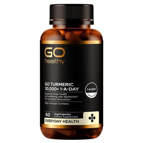 Go Healthy 高含量薑黃膠囊，添加黑胡椒萃取，促進吸收並支持關節健康、抗氧化與心血管功能，素食者適用