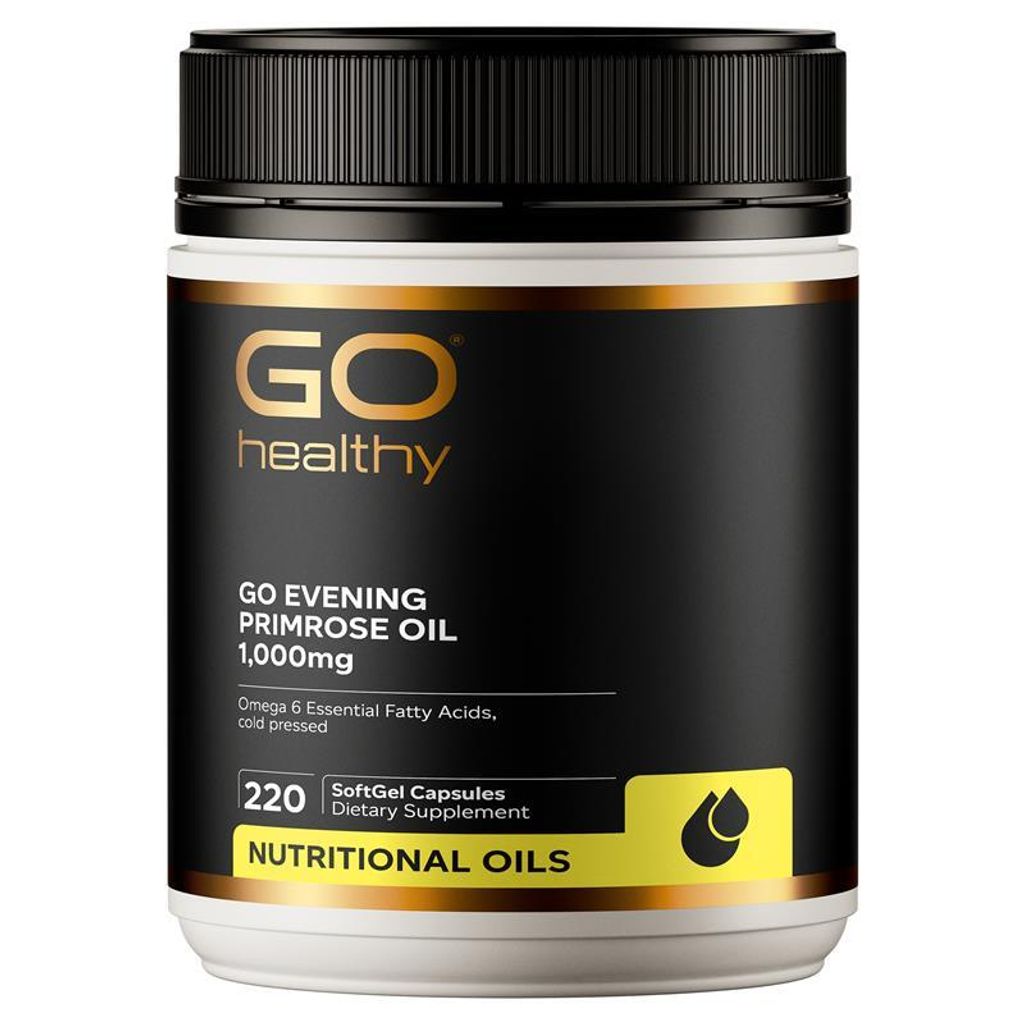 GO Healthy Evening Primrose Oil 月見草油膠囊，富含 Omega-6 γ-亞麻油酸，支持經前健康與皮膚彈性，220 粒裝