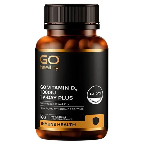 GO Healthy Vitamin D3 1000IU 高效維生素 D3，搭配維生素 C 與鋅，強化免疫防護，適合素食者