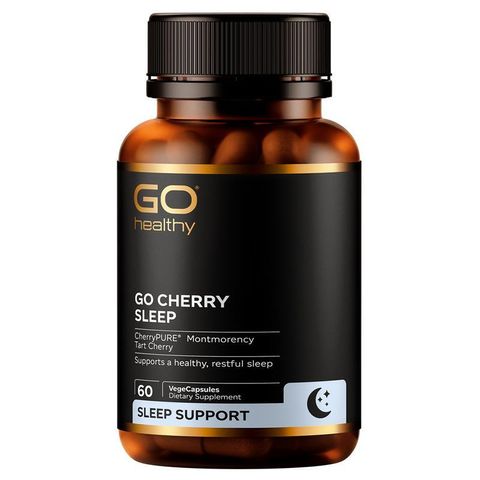 GO Healthy Cherry Sleep 櫻桃助眠膠囊，550mg 酸櫻桃萃取，幫助入睡與提升睡眠品質，60 粒素食膠囊