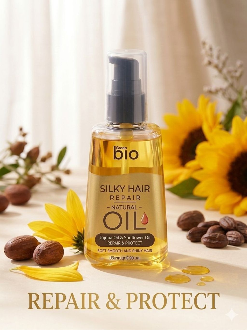 Green Bio Silky Hair Repair Oil 90 ml - Jojoba Oil & Sunflower Oil