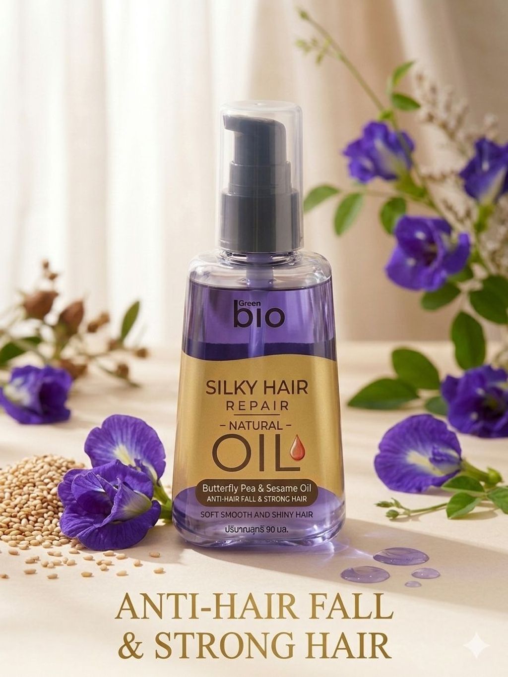Green Bio Silky Hair Repair Oil 90 ml - Butterfly Pea Extract & Sesame Oil